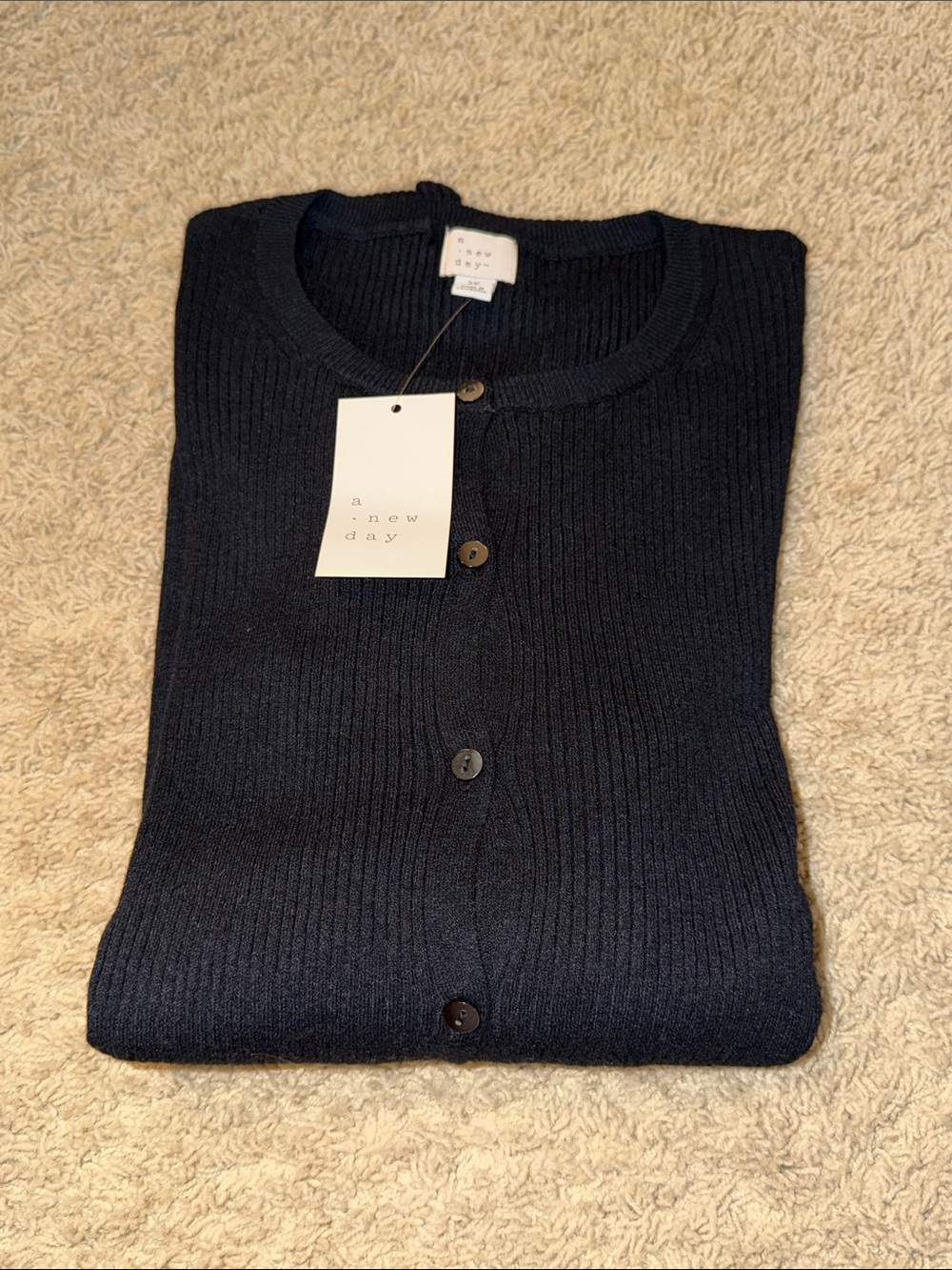 a new day Women's Black Ribbed Button Cardigan